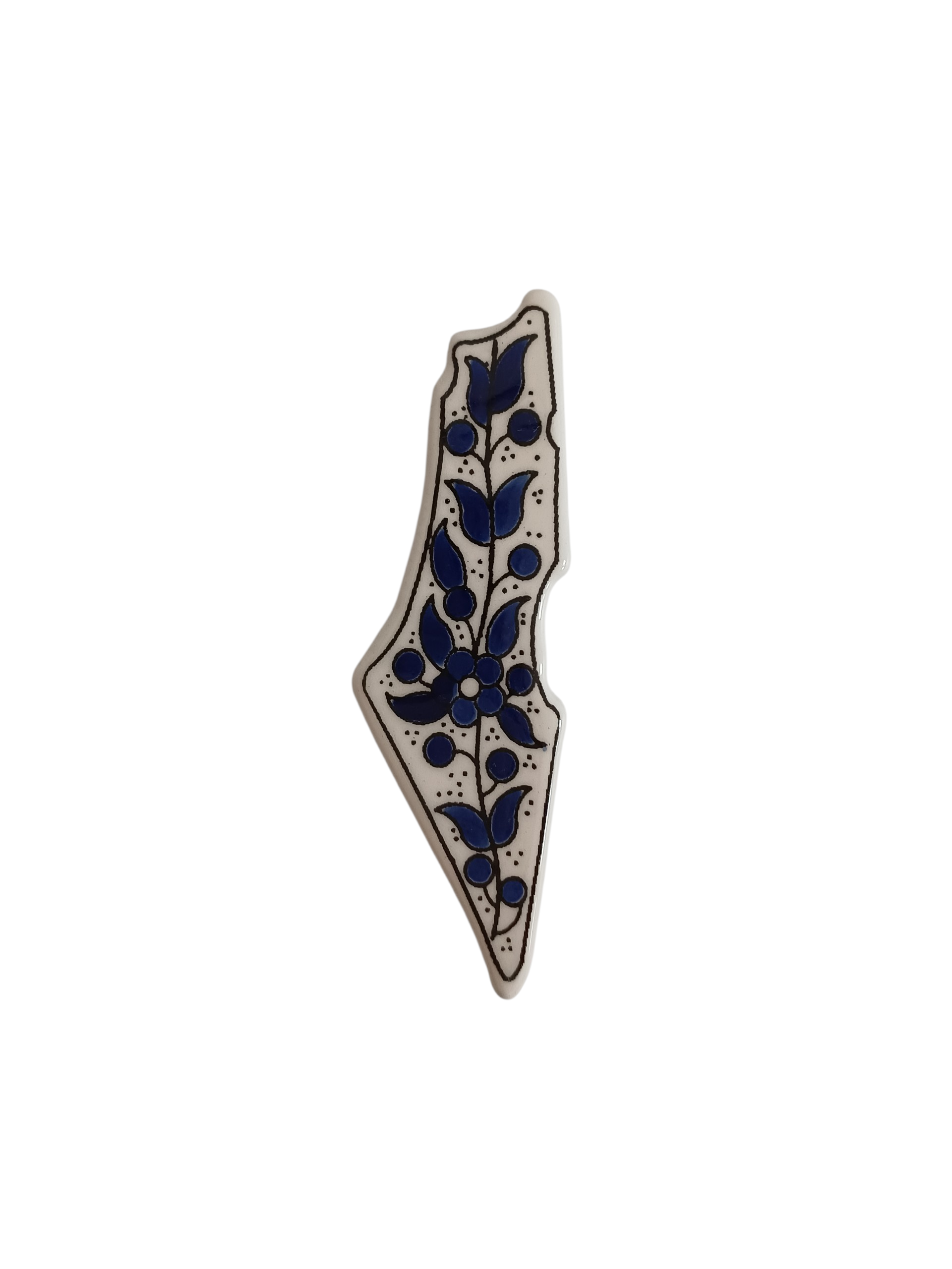 Palestine Map Ceramic Magnet - Blue Flowers